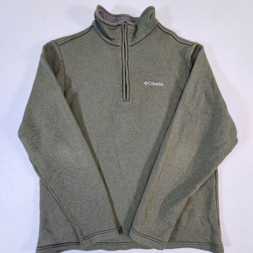 Columbia Sweater Mens Medium M Green Quarter Zip Fleece Pullover Outdoors Hiking